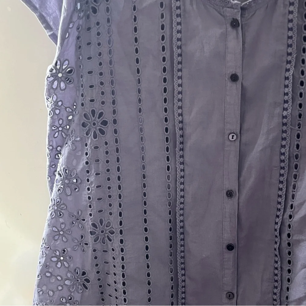 Johnny Was Gray Short Sleeve eyelet Embellished Blouse - Picture 5 of 9